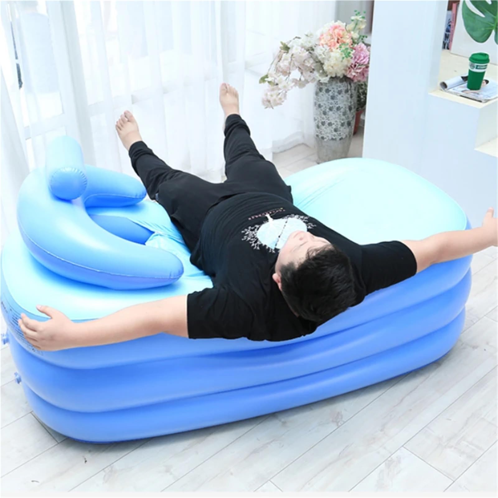Bañera inflable Contenedor grande de agua for lavar el cabello, bañera hidromasaje for hogar, goma(140.0cm)