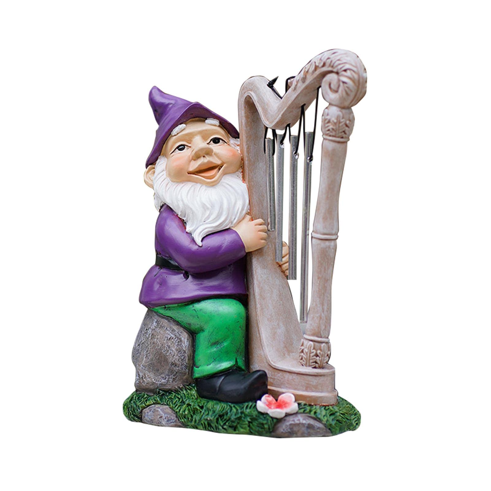 Gnome Statue Garden Ornaments | Resin Garden Gnomes Statue Playing Harp | Garden Dwarf Figurine Home Decor for Patio, Yard, Lawn Ornaments A/a