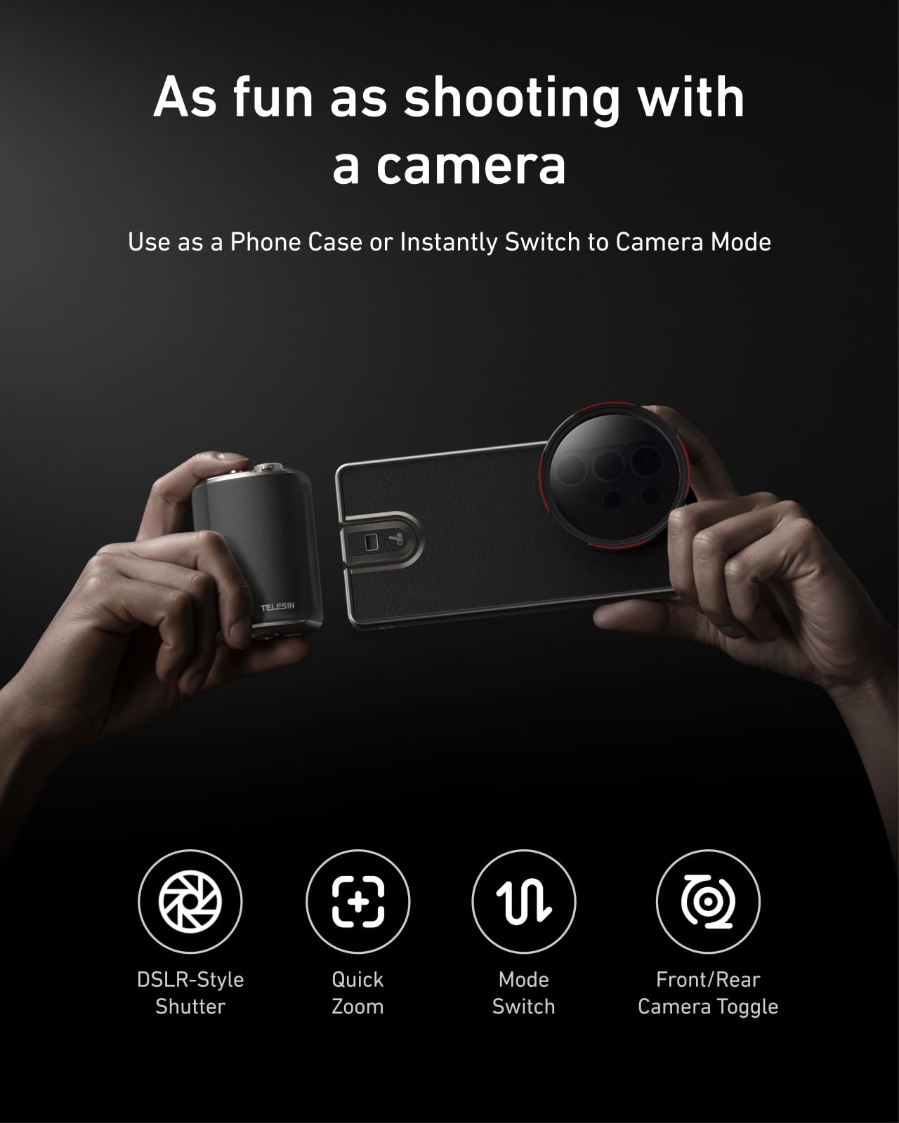 TELESIN Fun Shot Master Grip pour Samsung Galaxy S25 Ultra, poignée d'appareil photo de téléphone avec étui, batterie intégrée de 300 mAh, obturateur à deux étapes, zoom rapide, vis de 0,6 cm, poignée