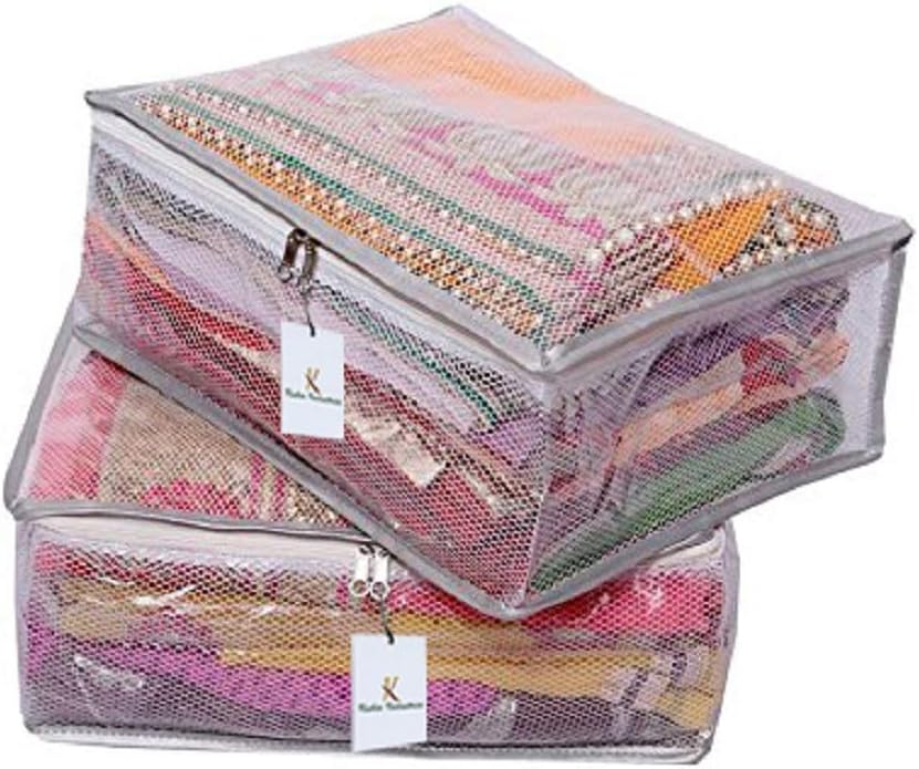 Kuber Industries Polyvinyl Chloride Clothes Organizer For Wardrobe (Pack Of 2)-Transparent Storage Organizer For Saree|Shirts|Salwar Suit-Saree Covers With Zip (Transparent),17 Cm,30Cm,Black