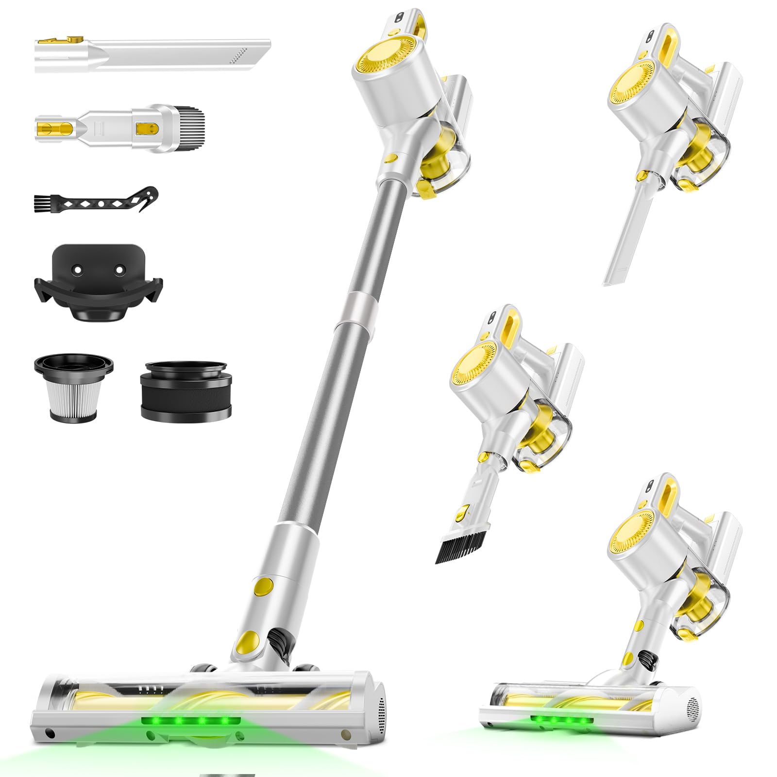 Cordless Vacuum Cleaner for Home Powerful Stick Vacuum with Rechargeable Battery Green Light Anti-Tangle Brush 6-in-1 Lightweight Handheld
