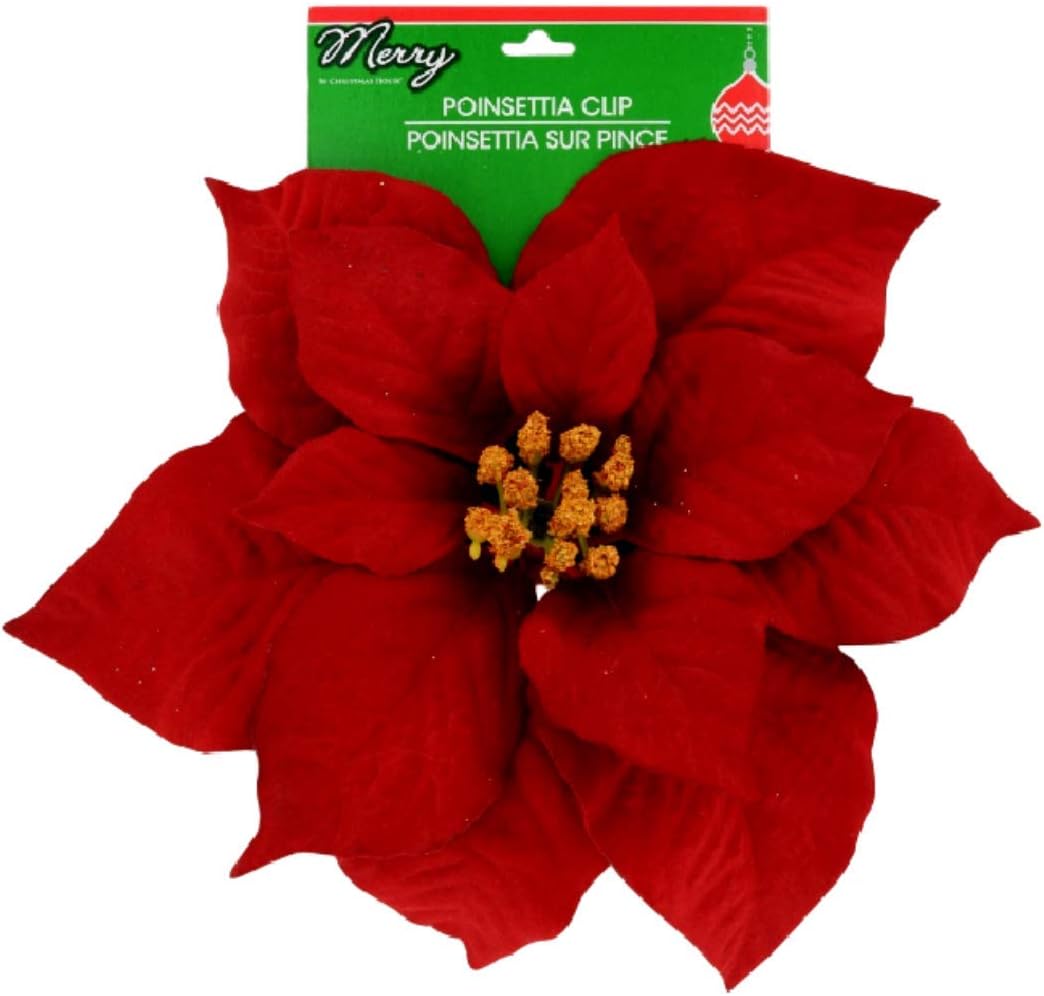 Christmas House Artificial Red Clipon Poinsettias 9"x 9