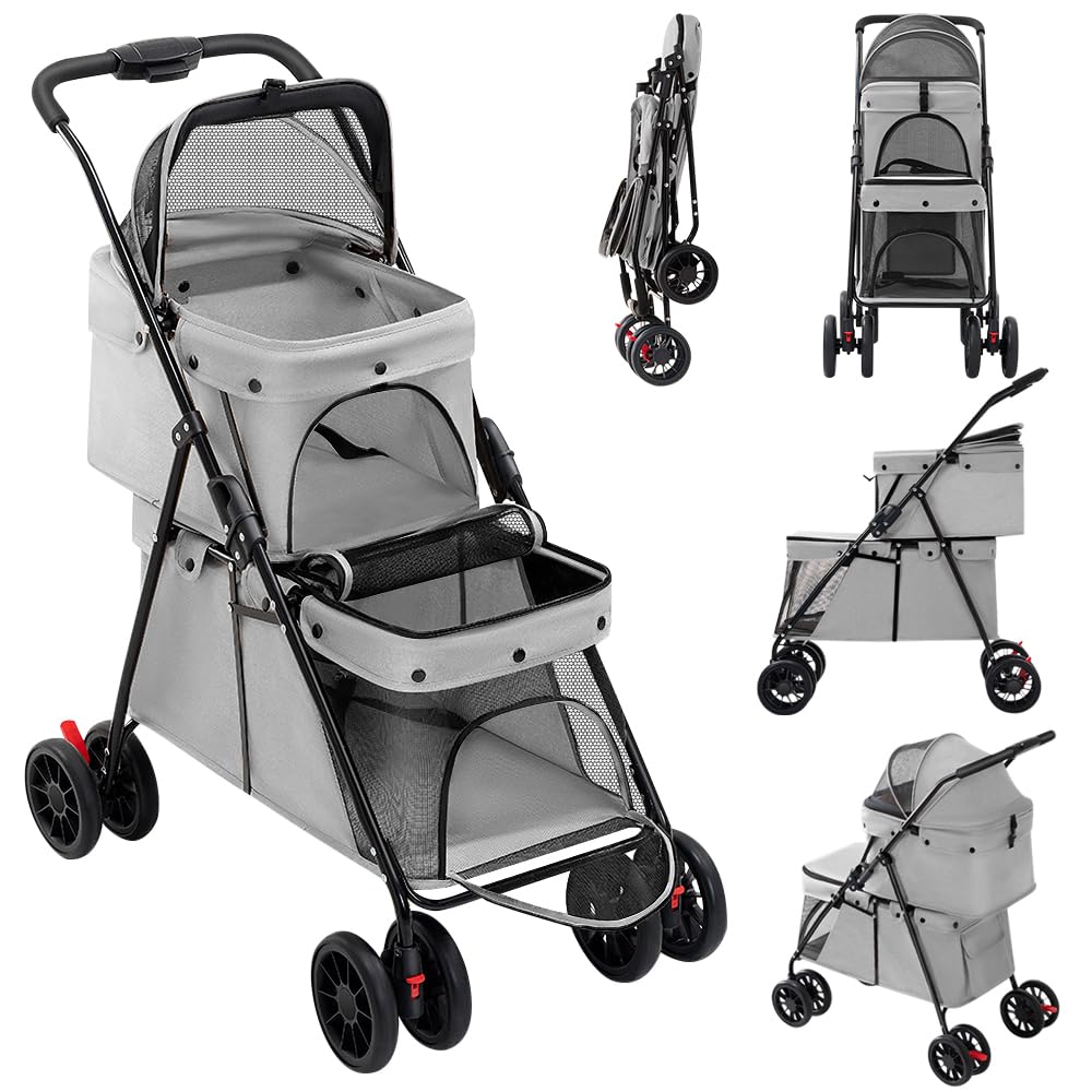 OHMG 3-in-1 kinderwagen voor honden en katten, opvouwbaar, afneembare