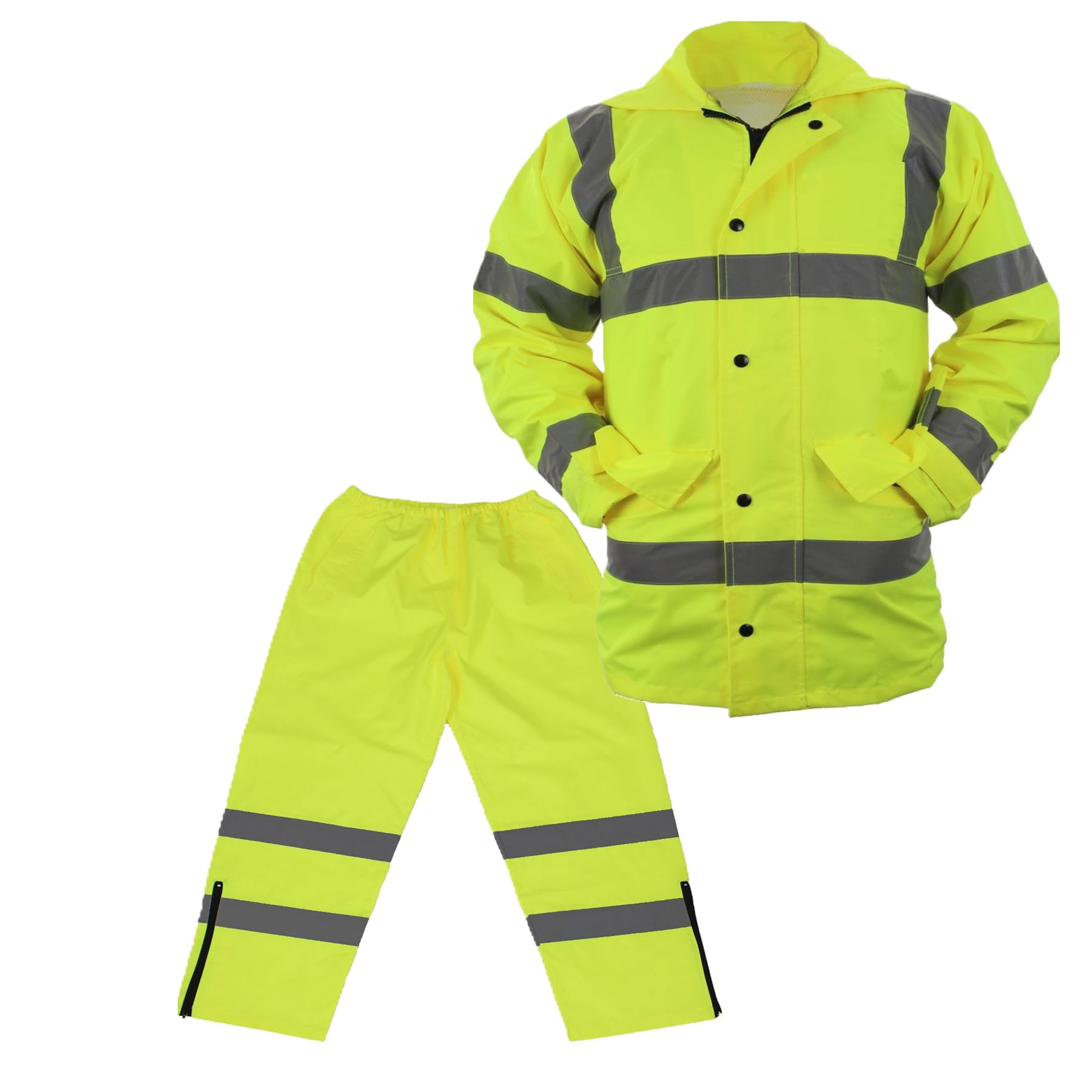 First Class High Visibility Water Resistant Raincoat Jacket and Pant With Reflective Stripes