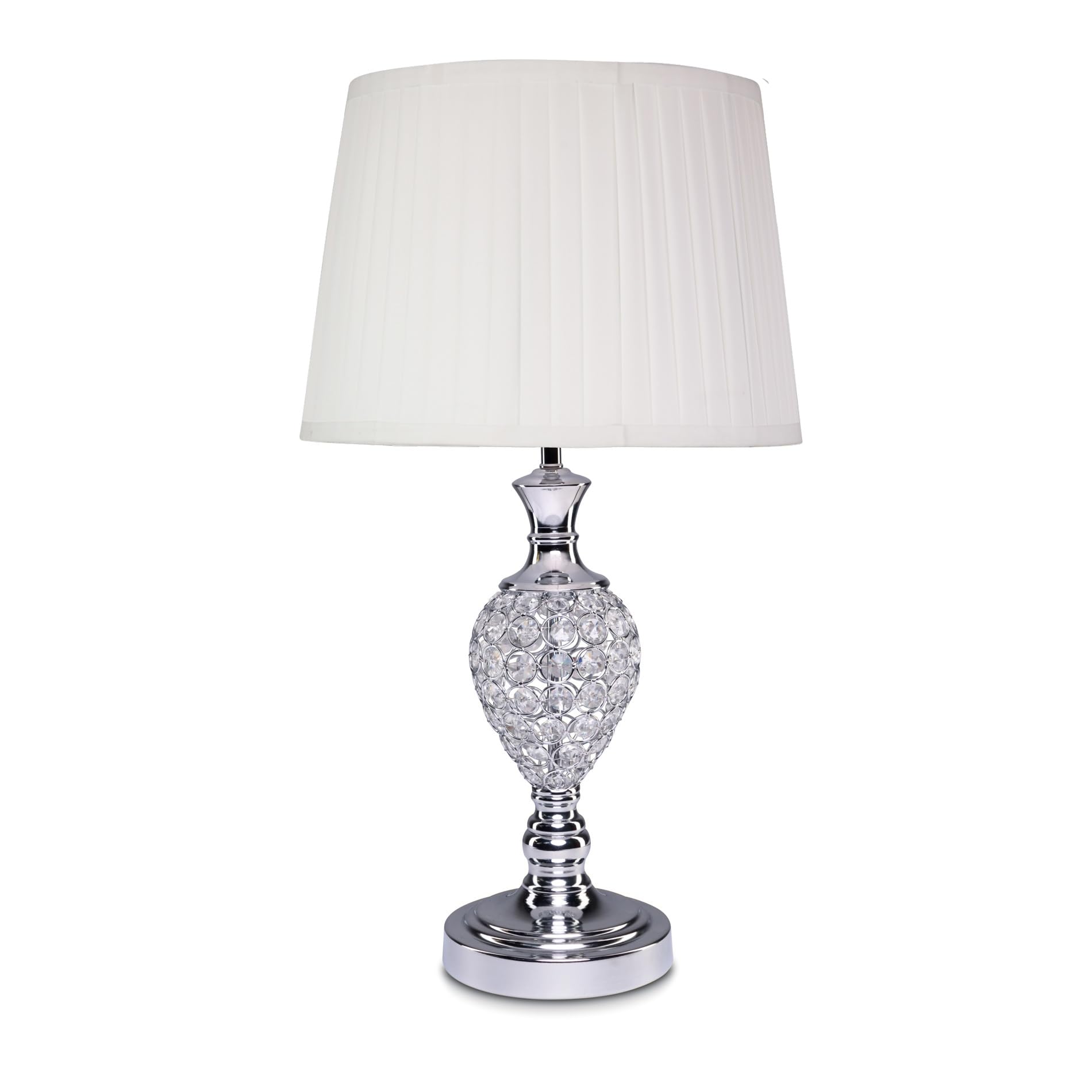 Lighting Supermarket Chrome & Crystal Hannah Luxury Elegant Table Lamp With Ivory Pleated Shade