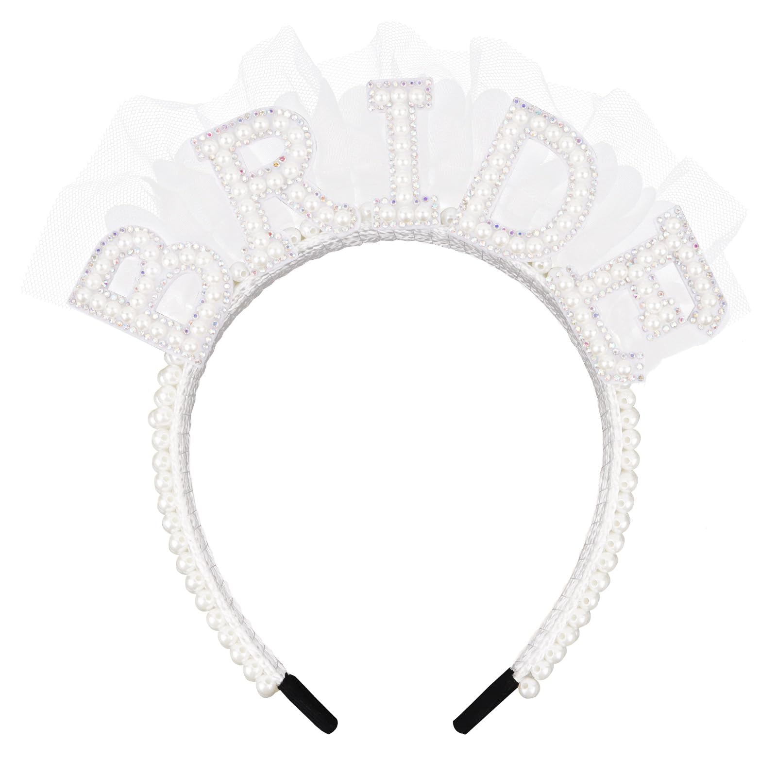 ACO-UINTPearl Bride Headband for Women, White Headband Bachelorette Party Decorations, Bridal Headband Bride Decorations Wedding Hair Accessories for Women