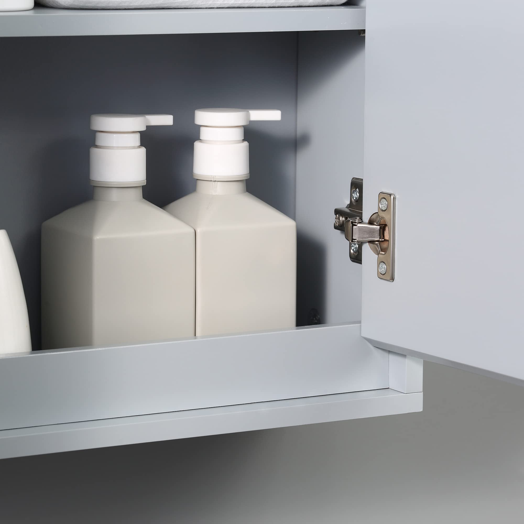 HOMCOM Armadietto Bagno con Specchio a 2 Ante, Specchio Bagno Contenitore con Ripiano Regolabile in Legno, 48x14.5x45cm, Grigio