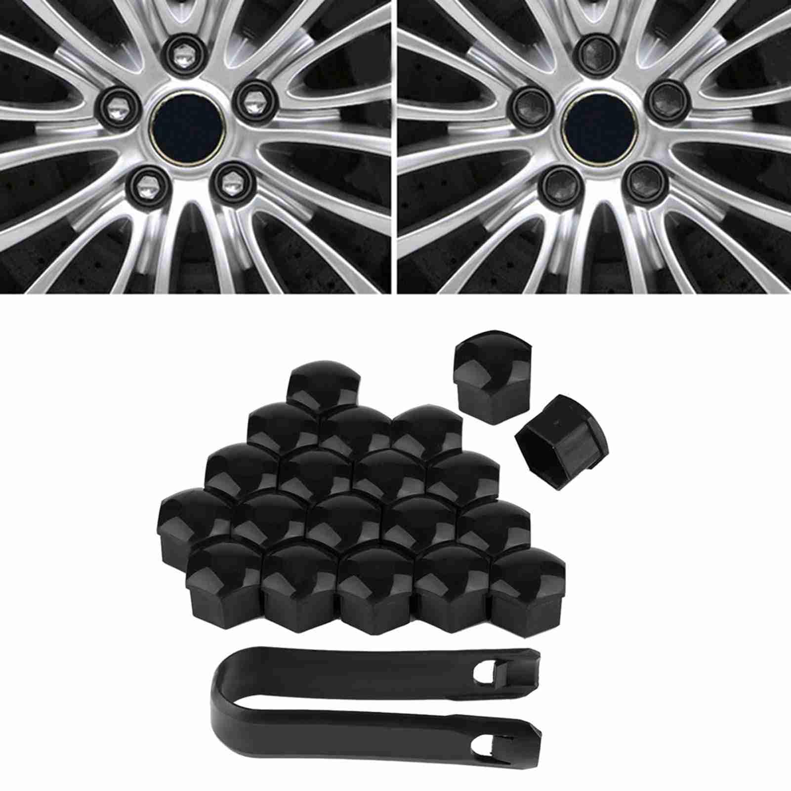 Aqxreight-20 Sztuk 19mm Osłony Nakrętek Kół Samochodowych Osłona śruby Piasty Samochodowej śruba Felgi Ochrona Zewnętrzna Pasuje do Wszystkich śrub 19mm(czarny)