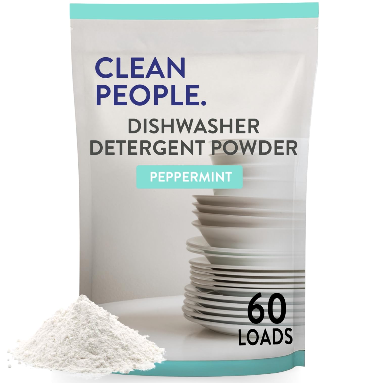 The Clean People Dishwasher Detergent Powder | Cuts Grease and Rinses Sparkling Clean | Residue-Free (30 Ounce, Peppermint)