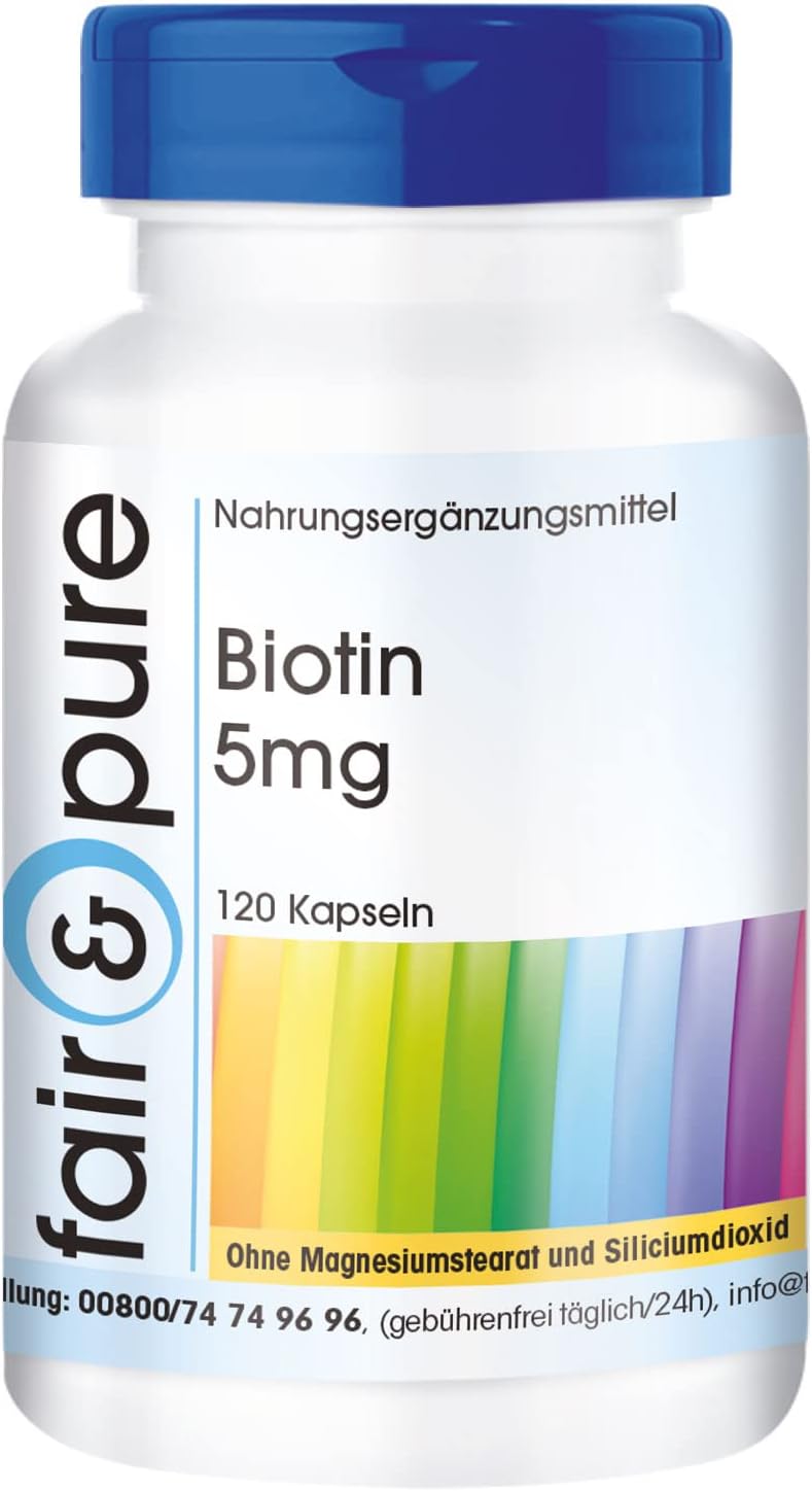 Fair & Pure® – Biotine 5mg – 120 veganistische capsules – hoog gedoseerd en biobeschikbaar – Duitse kwaliteitsproductie – Fair & Pure