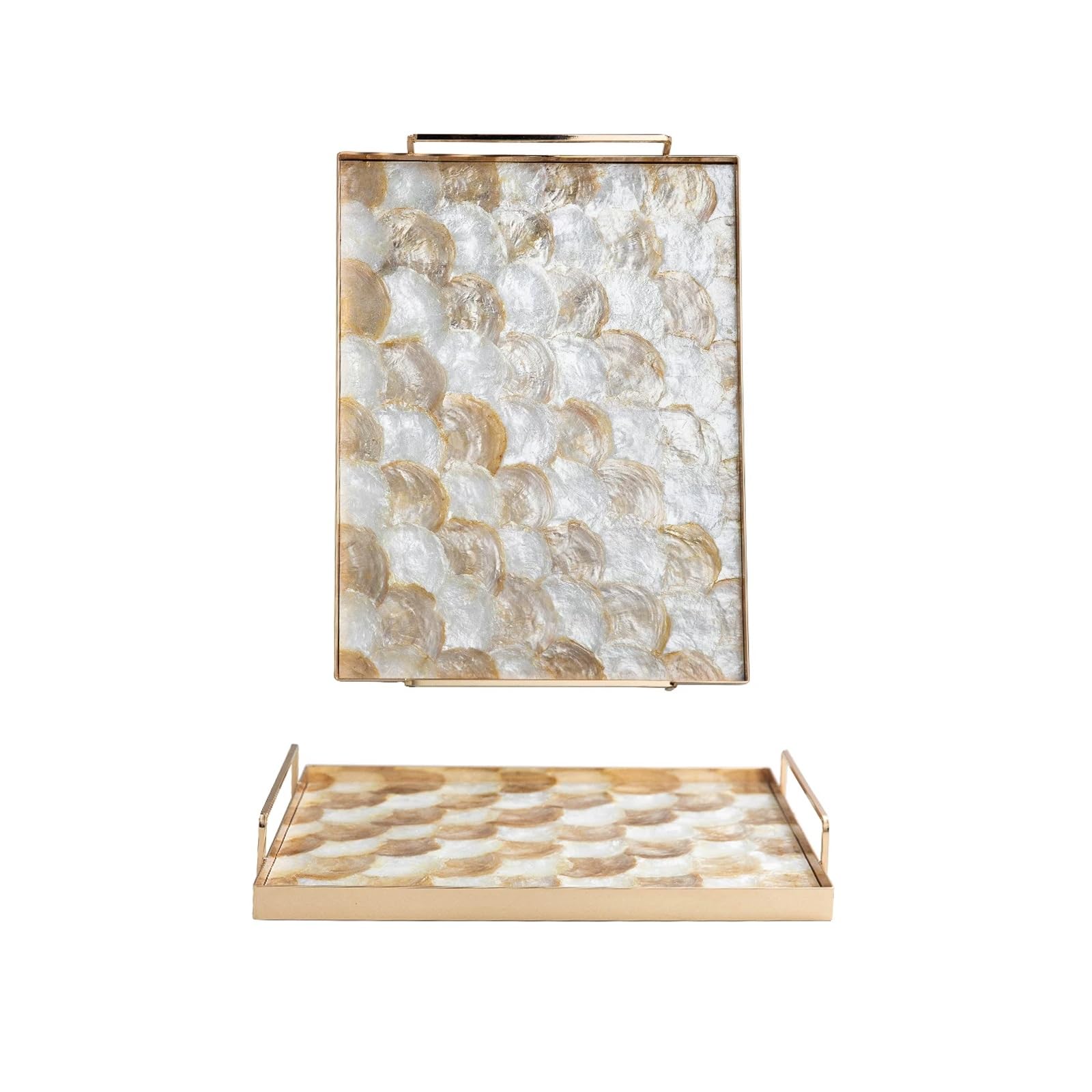 Serving Tray with Handles, Rectangular Serving Platter for Coffee Table, Decorative Storage Tray(C)