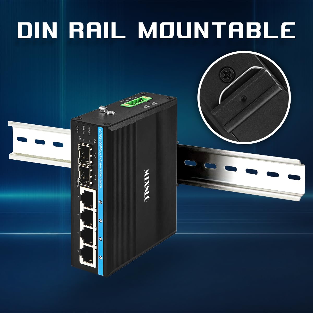 Conmutador Ethernet Industrial Din Rail de 4 puertos Gigabit gestionado con 2 puertos SFP, VLAN, ERPS, QoS, Conmutador de red IP 40 administrado por Web (- 40 a 176 °F)