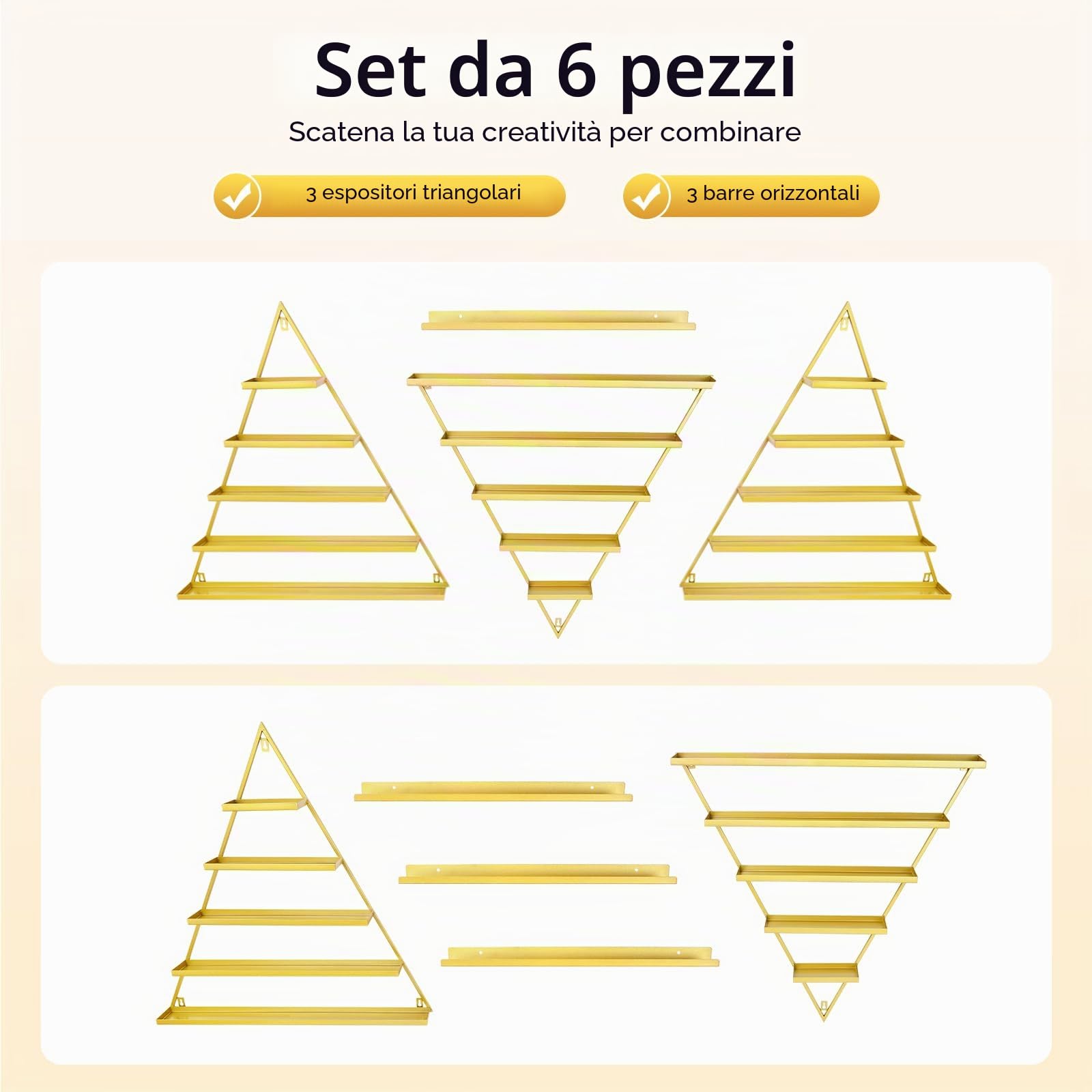 3 set di scaffalature per unghie, 5 ripiani, scaffali triangolari, scaffali in metallo, capacità di carico 50 kg, supporto per smalti a parete, per saloni di unghie, saloni, appartamenti,