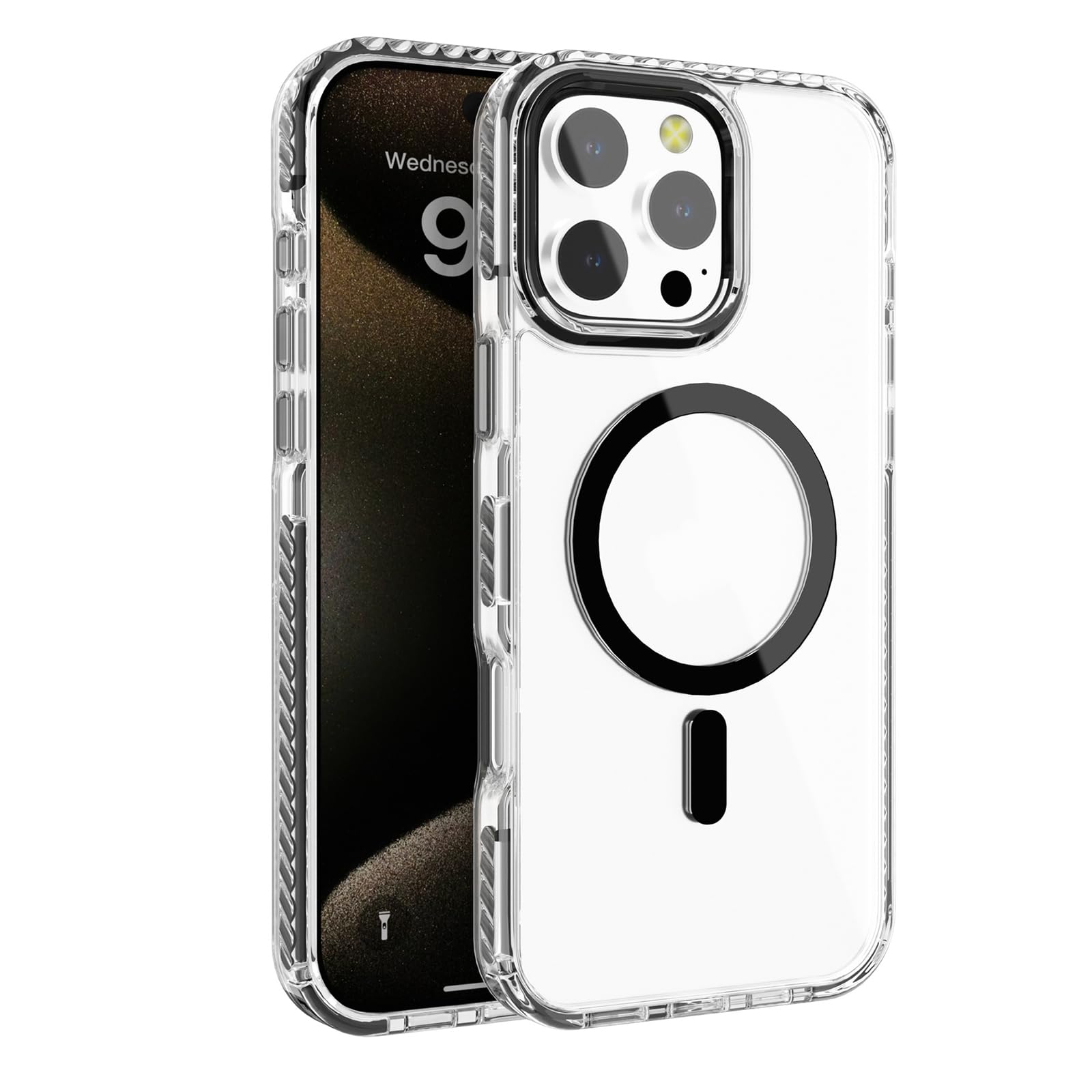 Magnetische Hülle für iPhone 16 Pro Max/16 Pro/16 Plus/16, PC Stoßfeste Handyhülle Support Kabelloses Laden rutschfest Schutzhülle,Schwarz,16