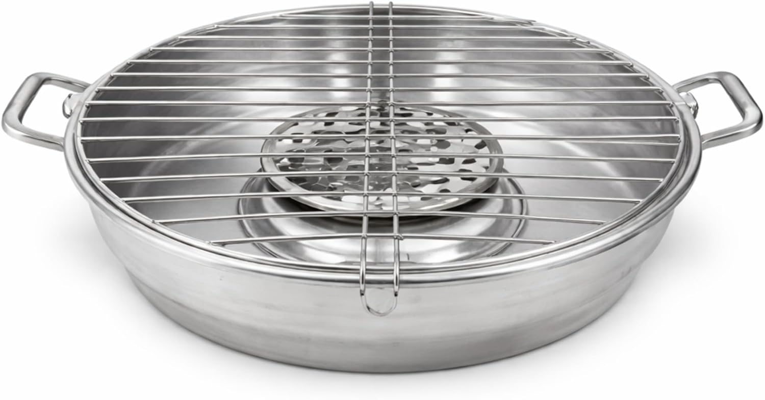 Aluminum Stovetop Smoker Pan with Grill Rack – Indoor BBQ Ahumador de Cocina, 11.8 in Heavy Duty Grill Pan for Meat, Chicken, Fish & Vegetables