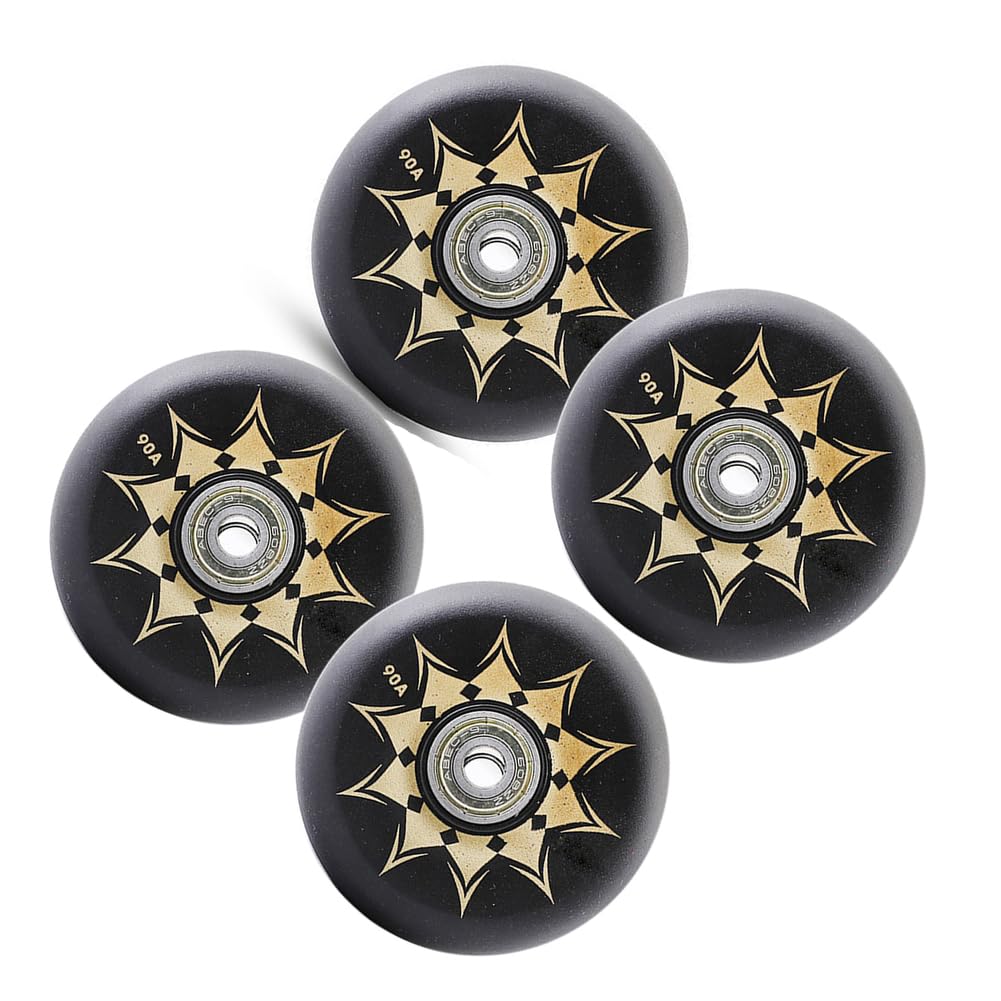 JCXYL EV 90A Inline Skate Replacement Wheels, 4 Pack 64mm 68mm 70mm 72mm 76mm 80mm Silent PU Durable Skate Replaceable Wheel for Smooth Safe Skating,Black,76mm