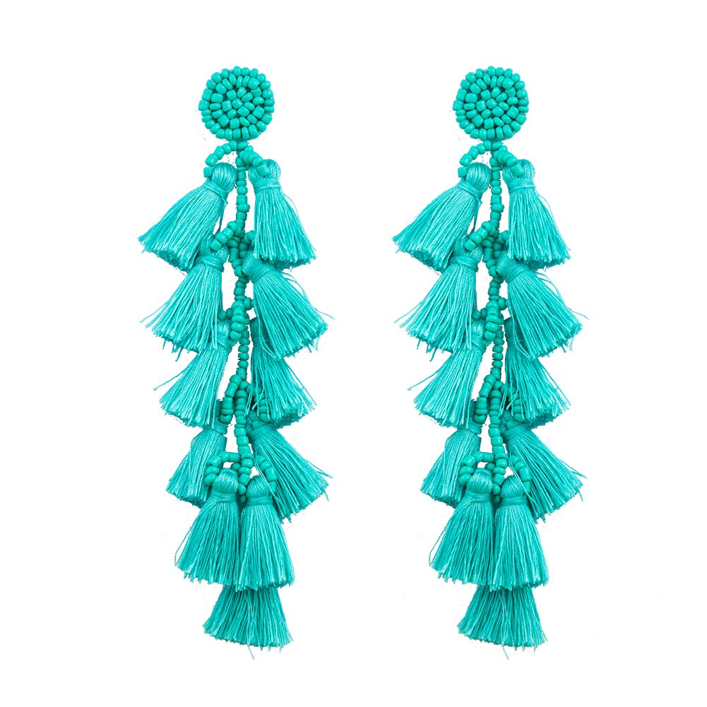 Long Tassel Earrings - Large Boho Statement Fringe Chandelier Dangle Earrings for Women Girls, Big Bohemian Tassel Drop Earrings for Party Daily Wear