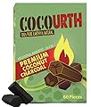 CocoUrth Natural Hookah Coconut Shell Charcoal Hexagonal 20x50mm 60 PCS Electric Burner Briquettes Used Also for Cooking, Grilling, Barbecuing, Incense Narguile Coal (1kg)