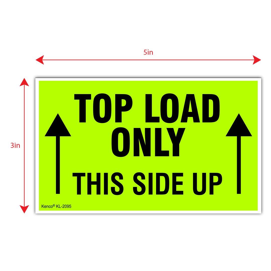 Kenco 3" X 5" Top Load Only This Side Up Fluorescent Shipping Label Stickers -500 Permanent Adhesive Labels Per Roll (5 Pack)