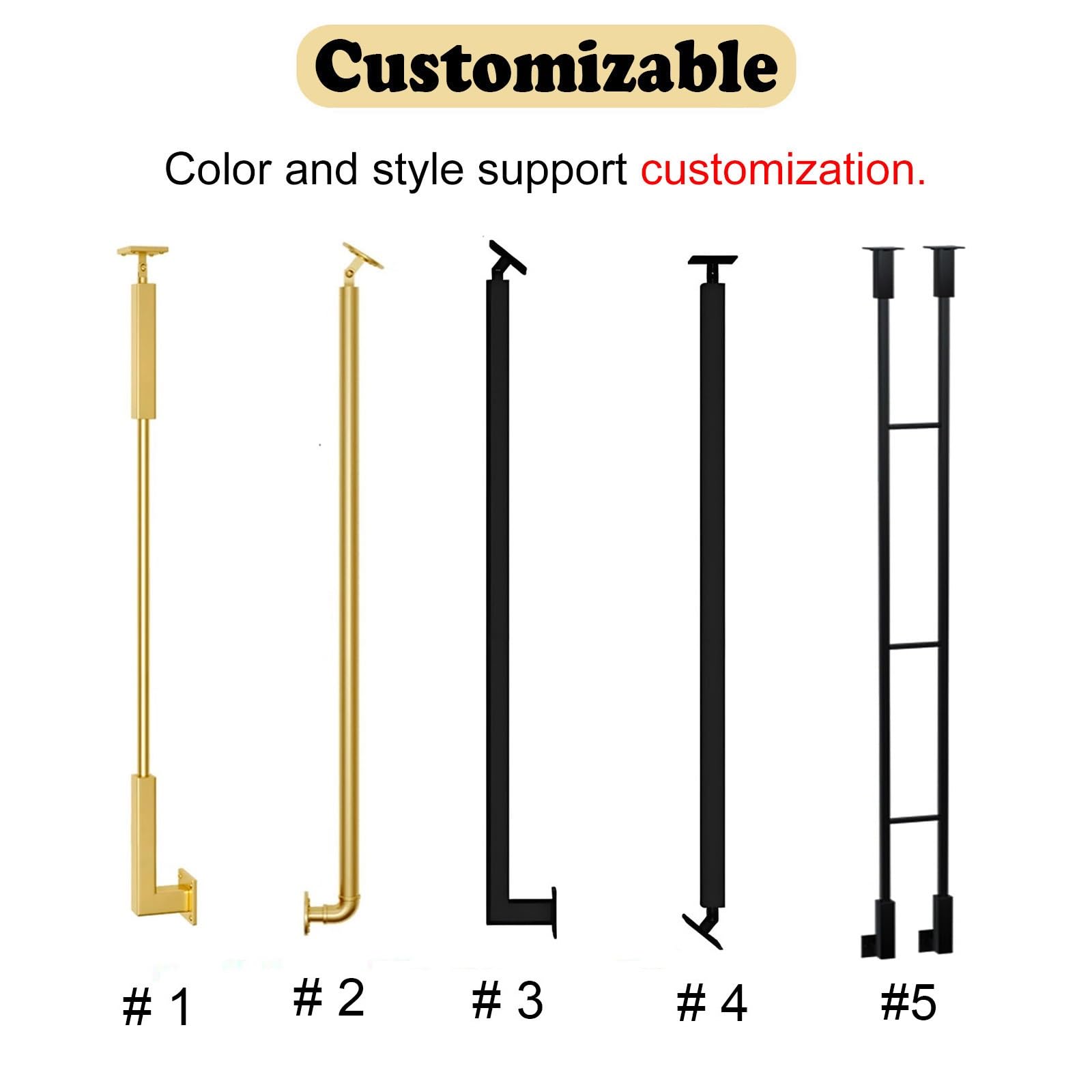Ringhiera Per Scale Dimensioni e stili personalizzabili Ringhiere per scale, Montanti laterali per scale per prevenire le cadute, Montanti per ringhiere per scale piane e inclinate(Black,80cm/31in)