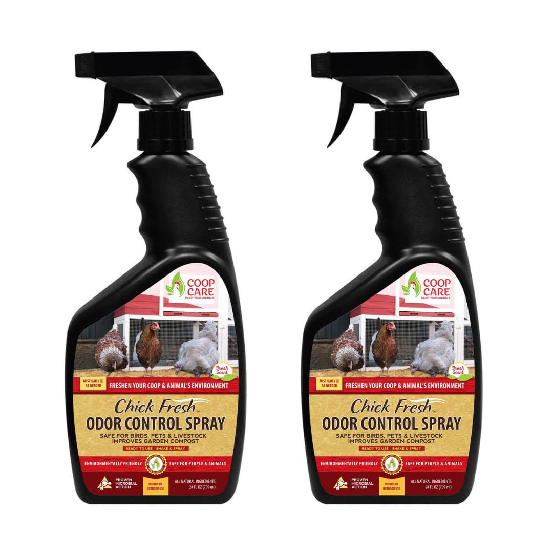 Chick Fresh – spray do kontroli zapachu dla kurczaków przydomowych. Eliminacja kurników, lęgów, kurników, zapachów i nie tylko! Butelka z rozpylaczem 680 ml (2 sztuki)