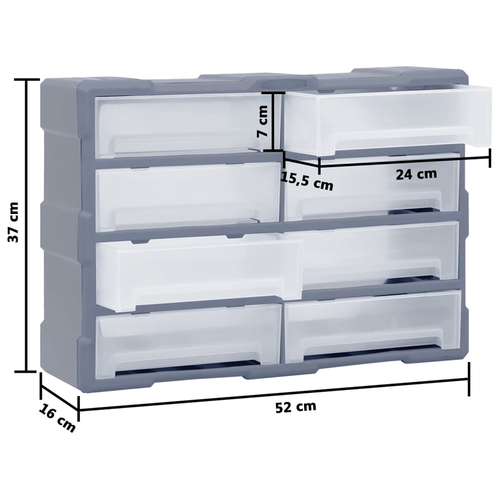 Tidyard Organizador Multicajones con 8 Cajones Grandes Caja de Almacenamiento Taller Herramientas Armario Pared Caja de Manualidades Gris 52x16x37 cm
