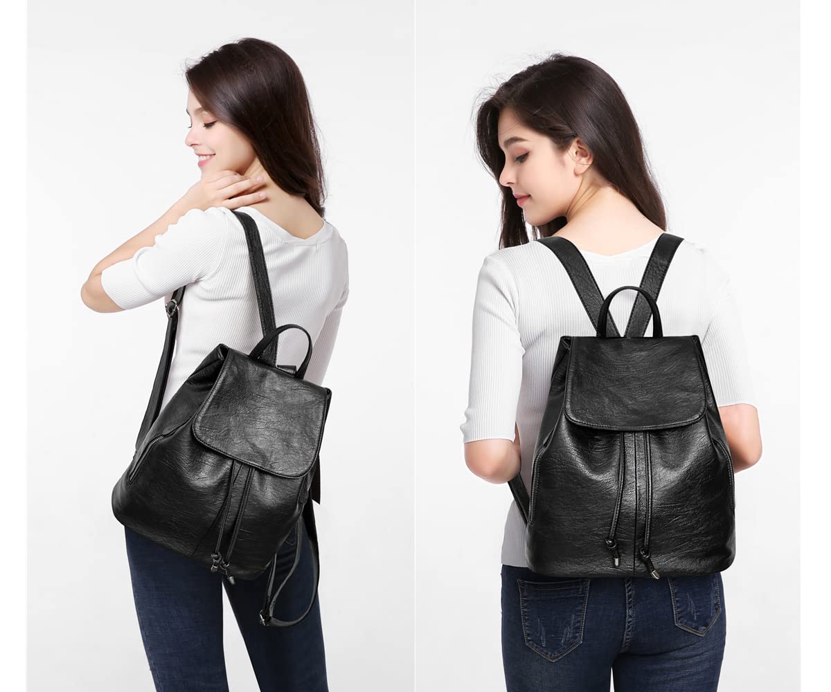 Mochila Casual para Mujer de PU Cuero Suave, Bolsa con Cierre de Cordón Antirrobo Escolar, Mochila Clásica Elegante Ligero Impermeable Multibolsillos Ideal para Trabajo, Escuela y Viaje