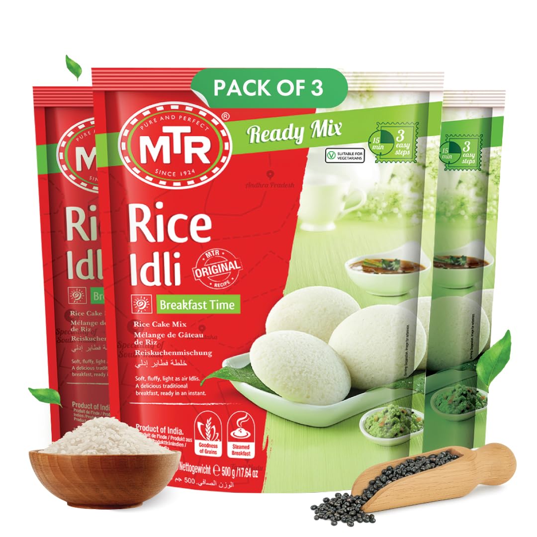 MTR Instant Rice Idli Mix - Ready to Cook Authentic Indian Breakfast, Lunch, Dinner or Snack Meal - No Added Preservatives - A Quick & Easy Recipe Suitable for Vegetarians - (500g, Pack of 3)