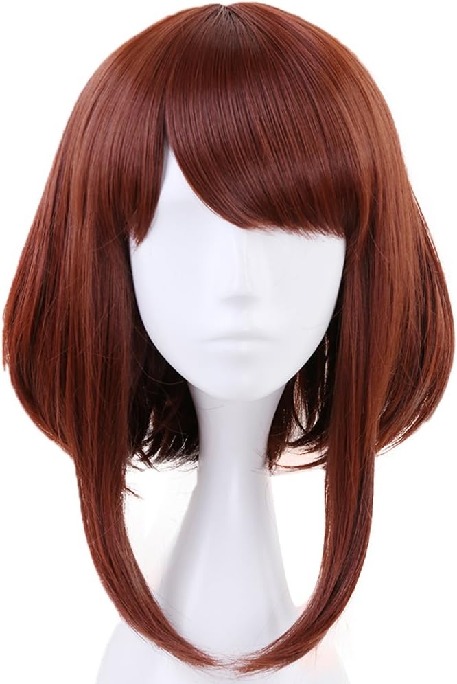 Brown: Anogol Hair Cap+Brown Wigs Bob Synthetic Hair Cosplay Wig Short Wavy For Anime Makeup