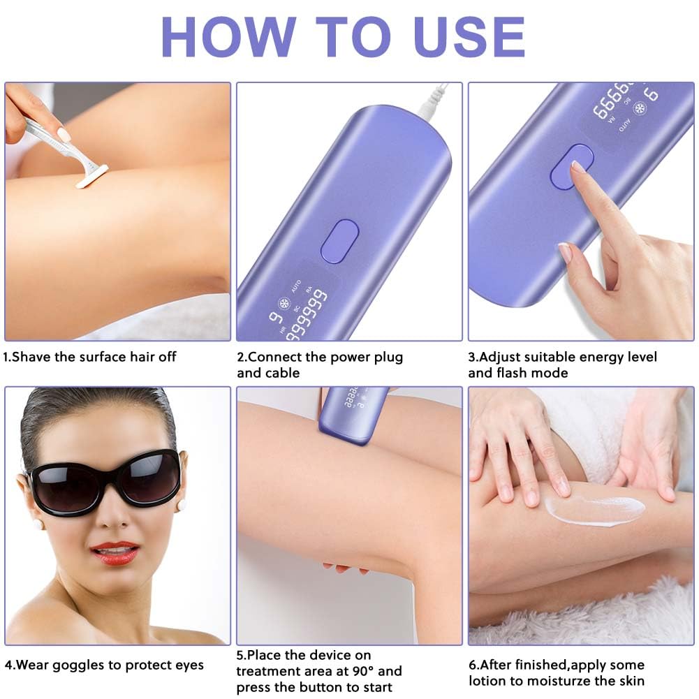 ACWOO Épilateur à Lumière Pulsée, HR/SC/RA 3-en-1 IPL Épilateur Laser avec 9 Niveaux D'Énergie, 999,999 Flashes IPL Épilateur Electrique avec 2 Modes pour Femme et Homme, Visage, Corps