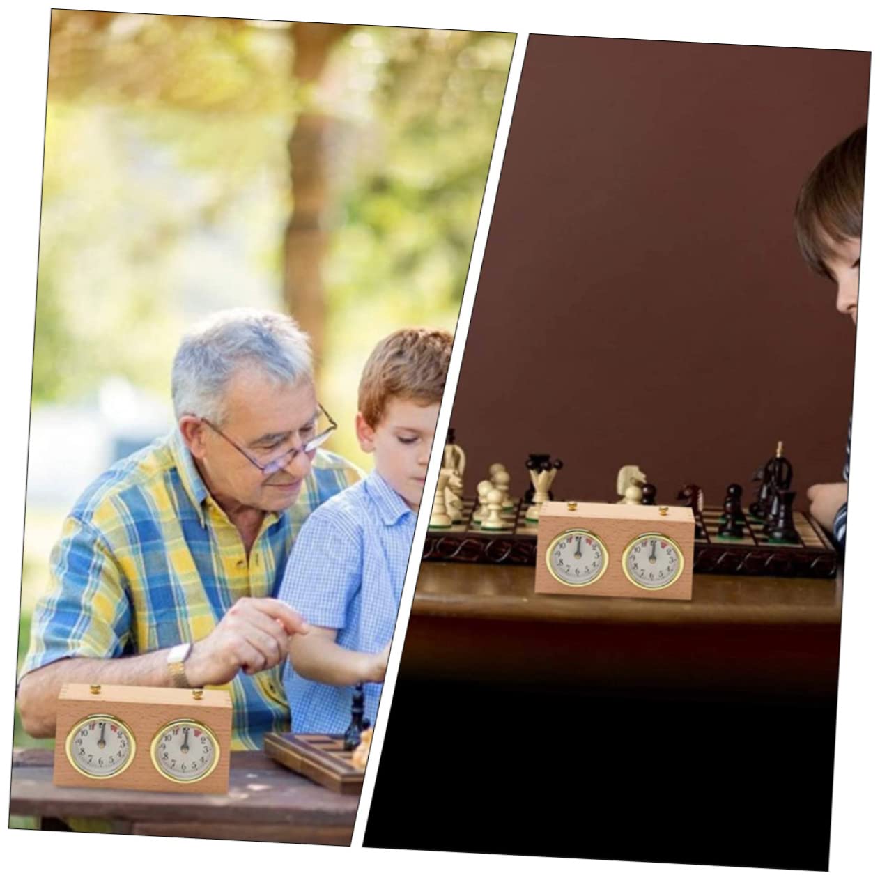 Horloge D’échecs Mécanique Jaune en Bois, Plastique et Alliage
