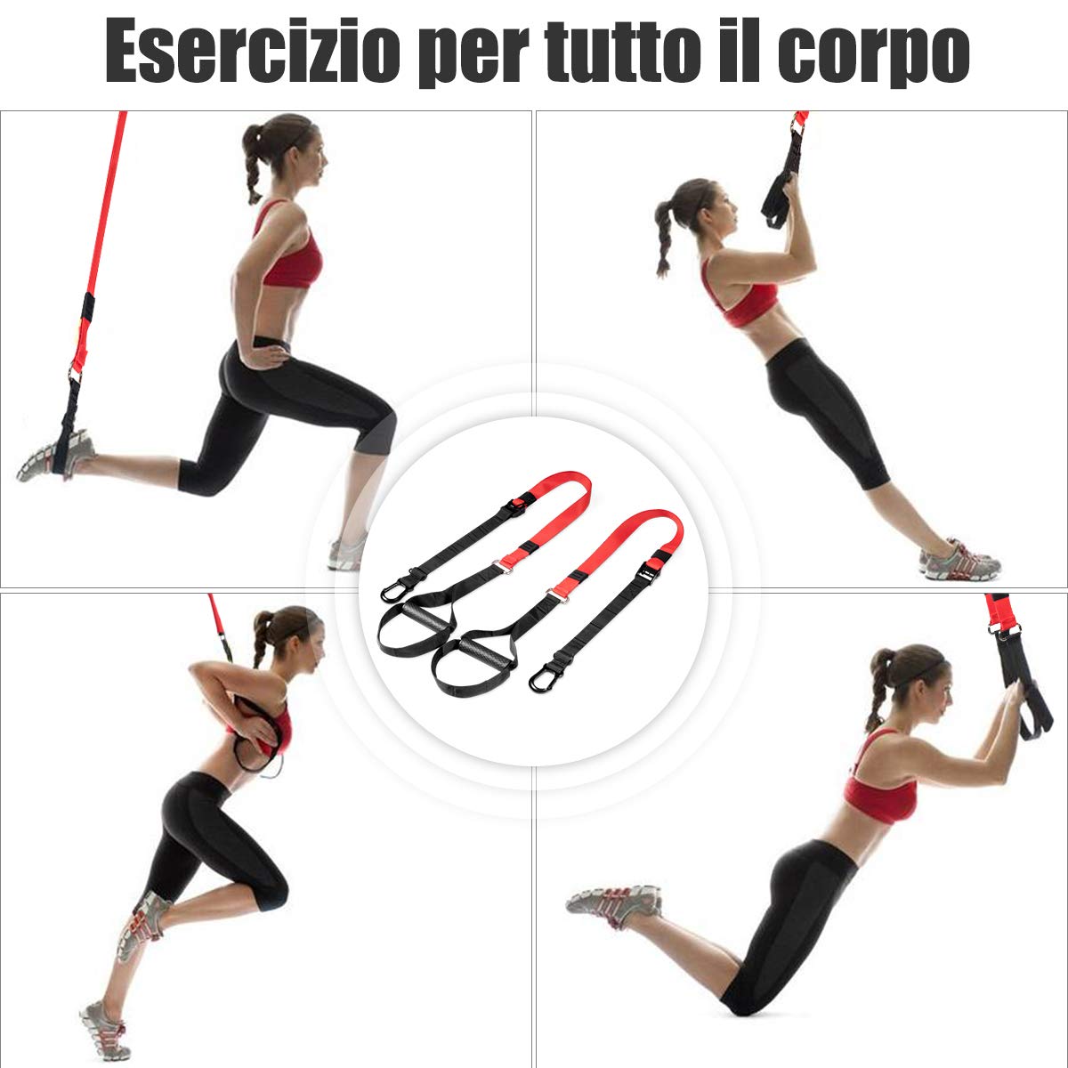 COSTWAY Cinghie per Allenamento Sospensione, Set di Allenamento con Sistema di Ancoraggio per Porta e Borsa, Lunghezza Regolabile 145 cm - 200 cm, Portata 180 kg