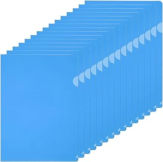 PATIKIL A4 Plastic Folders, 40 Pack Clear Folders L Type Project Pockets Paper Document Jacket Sleeves L Shaped Transparent for Documents Plastic Office File, 8.7x12.2in, Dark Blue
