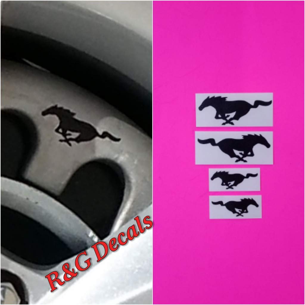 R&G Pony Brake Caliper HIGH Temp Decal Sticker Set of 4 Decals + Instruction and Decal Surface Preparation Solution (Black Matte)