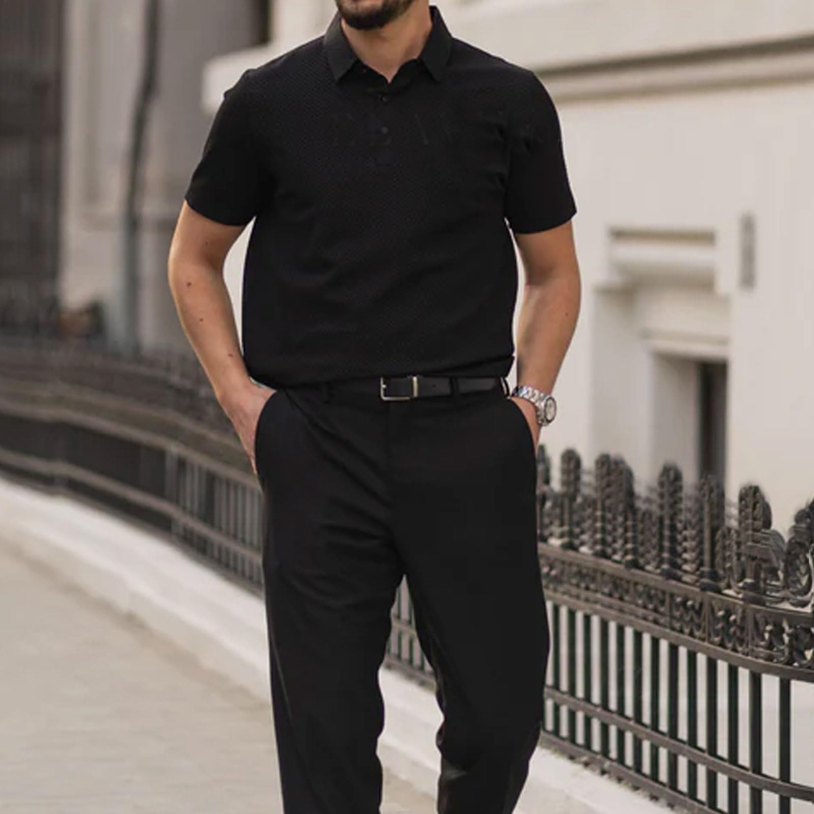 Men's Breeze Polo Shirts Beer Belly Breeze Short Sleeve Wear Collared Textured Shirt Stretchy Quick Dry Casual Golf — view 7