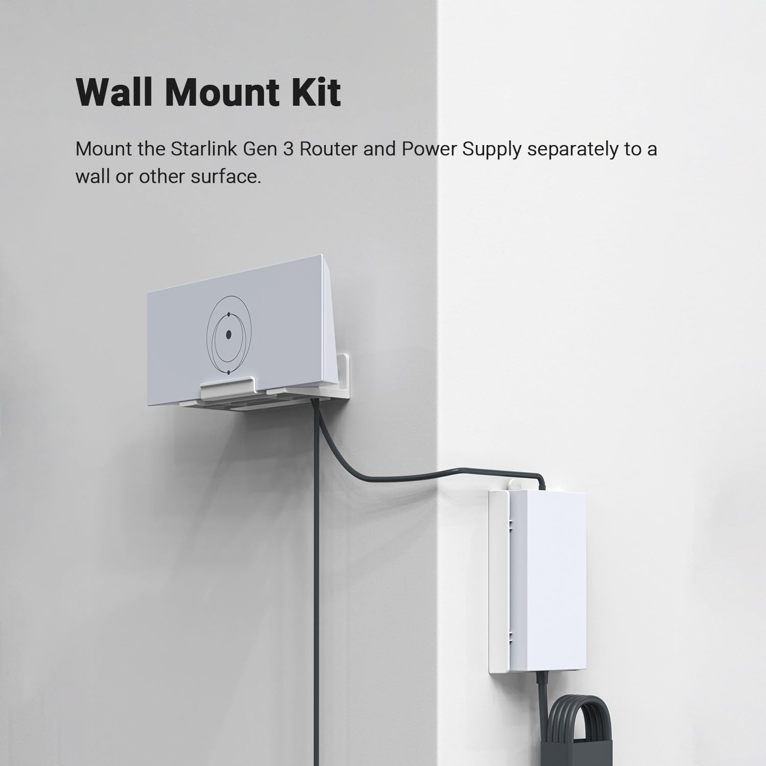 Holicfun Wall Mount Kit for Starlink Gen 3 Router and Power Supply