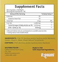 Vista 7 de Spoonful Mini Aceite de Pescado Omega 3, Certificado iFOS, 1290 mg por Porción, 120 Cápsulas Blandas Perlas, Cápsulas de Tamaño Pequeño Fáciles