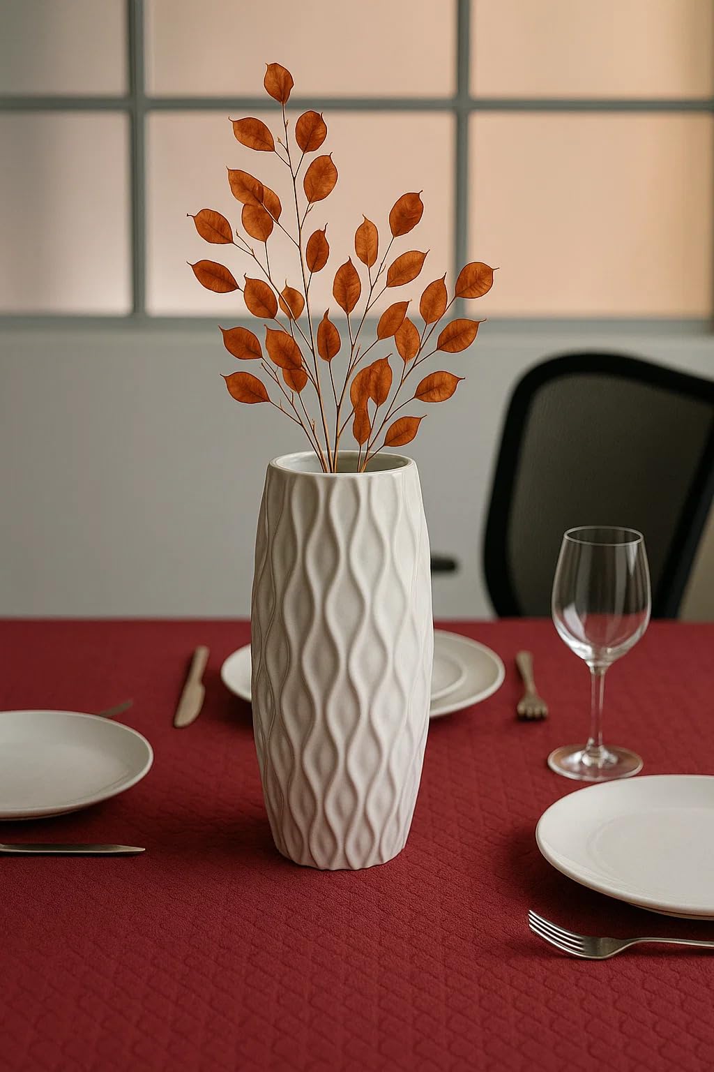 Sphinx 8.5 Inch Ceramic Flower Vase Textured Glossy White – Modern Cylindrical Table Vase for Living Room, Bedroom & Office Decor 1 pcs