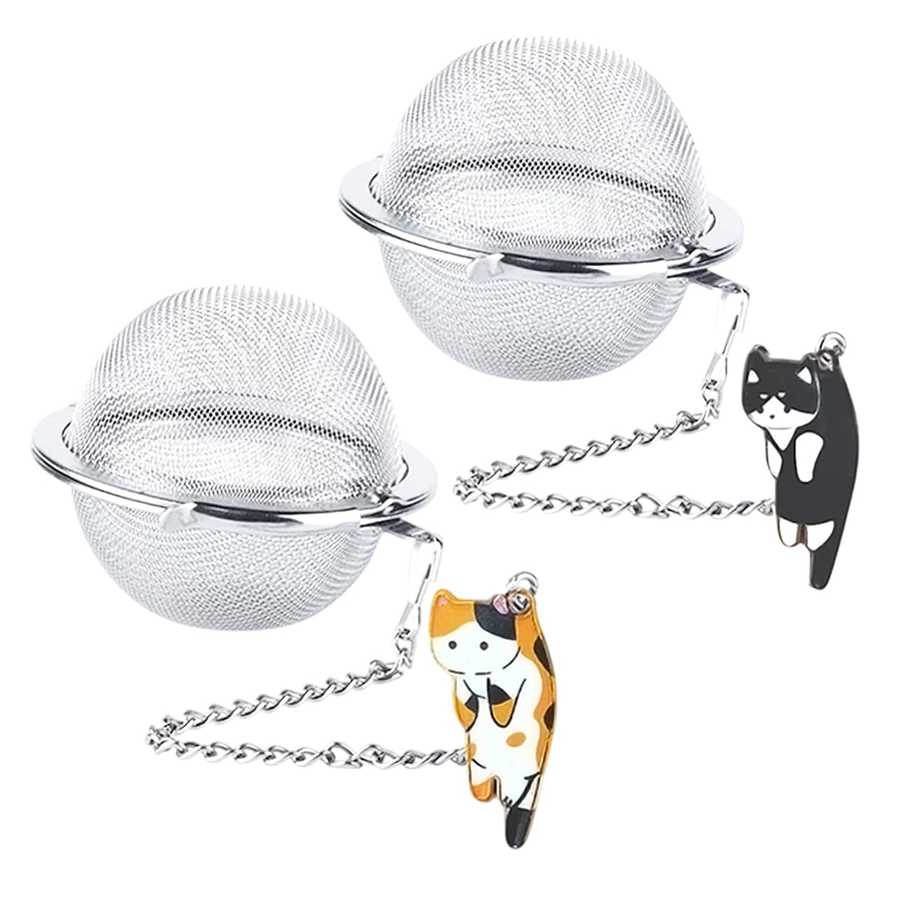Cat Tea Infuser, 2 Pcs Cute Tea Diffuser Stainless Steel Mesh Loose Leaf Tea Infusers Tea Ball Strainers with Cat Pendants (Black&Orange Cats)