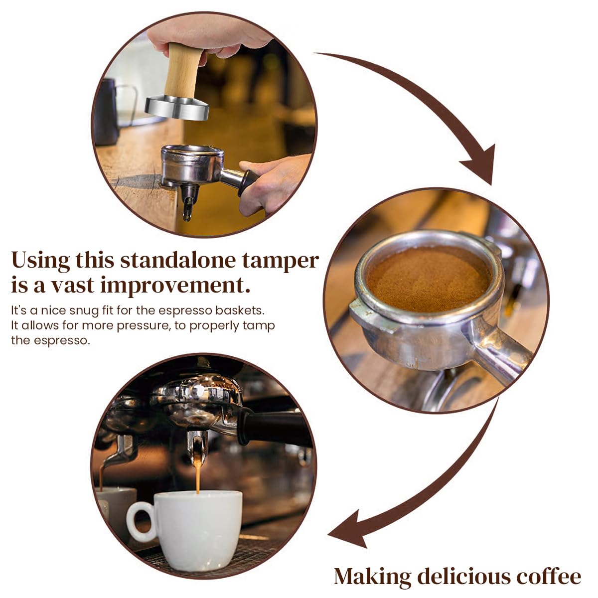 Supvox® 51mm Espresso Tamper Heavy Duty Metal Base Barista Coffee Tamper Elegant Solid Wooden Handle Espresso Tamper Espresso Tamper Coffee Press Tool 1