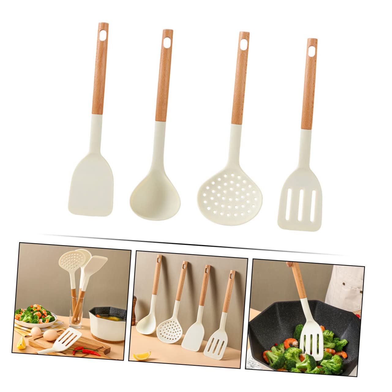 Utensili da Cucina in Silicone Spatola e Cucchiaio per Appendere Manico Termoisolante Antiscottatura Resistente alle Alte Temperature per Cucinare in Casa