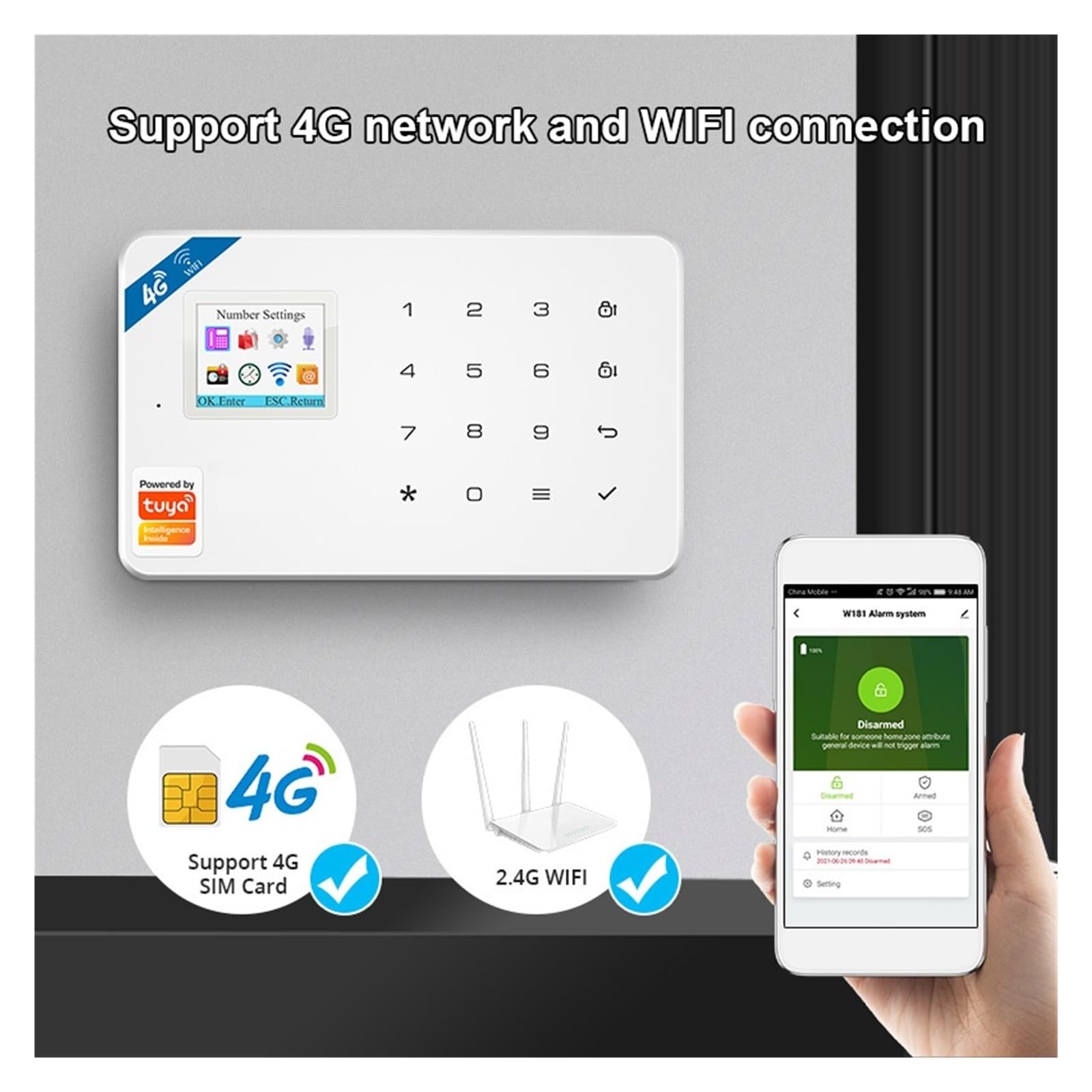 W184 4G WIFI ochrona bezpieczeństwa aplikacja Tuya inteligentne alarmy domowe zabezpieczenie przed kradzieżą System alarmowy pakiet domowy 6 języków
