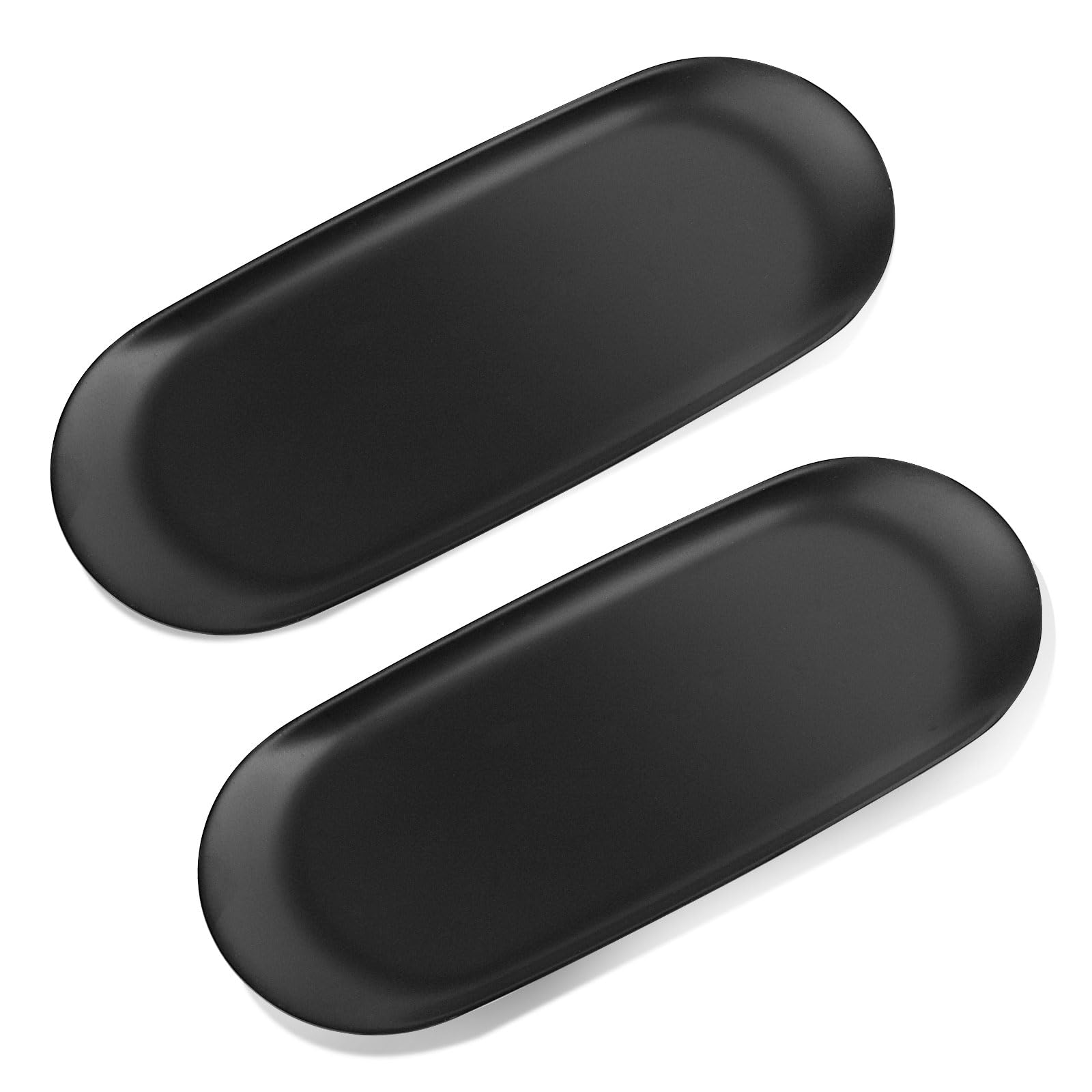 2 Piezas Bandeja - Bandeja Decorativa - Bandeja Decorativa de Acero Inoxidable - 23 X 9,5 cm Ovalada - Bandejas para Postres, Cosméticos, Joyas, Velas, Llaves - Negro