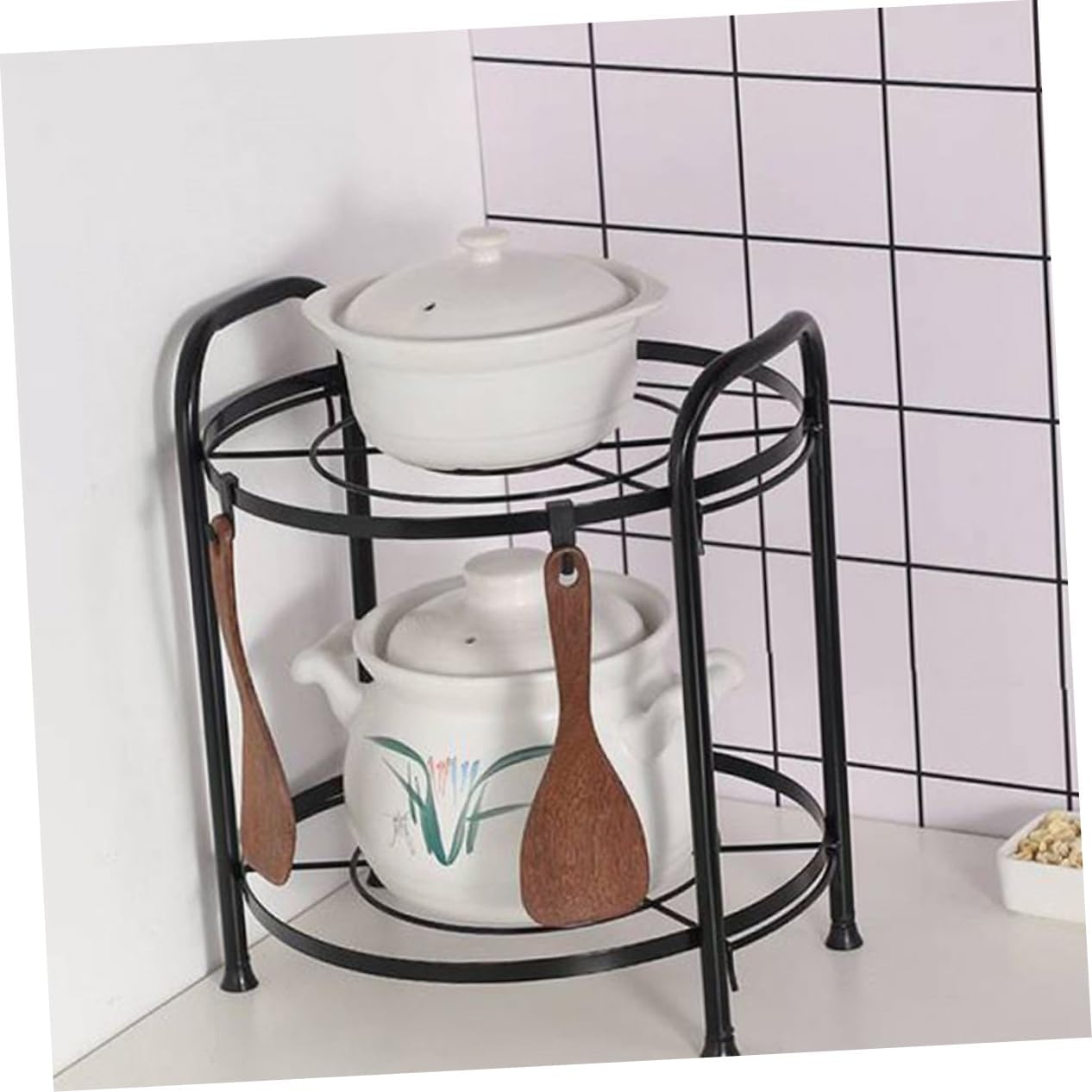 1pc Two-layer Pot Rack Multipurpose Kitchen Storage Shelf Detachable Pan Holder for Space-saving Organization Material Convenient for Corner Use Black