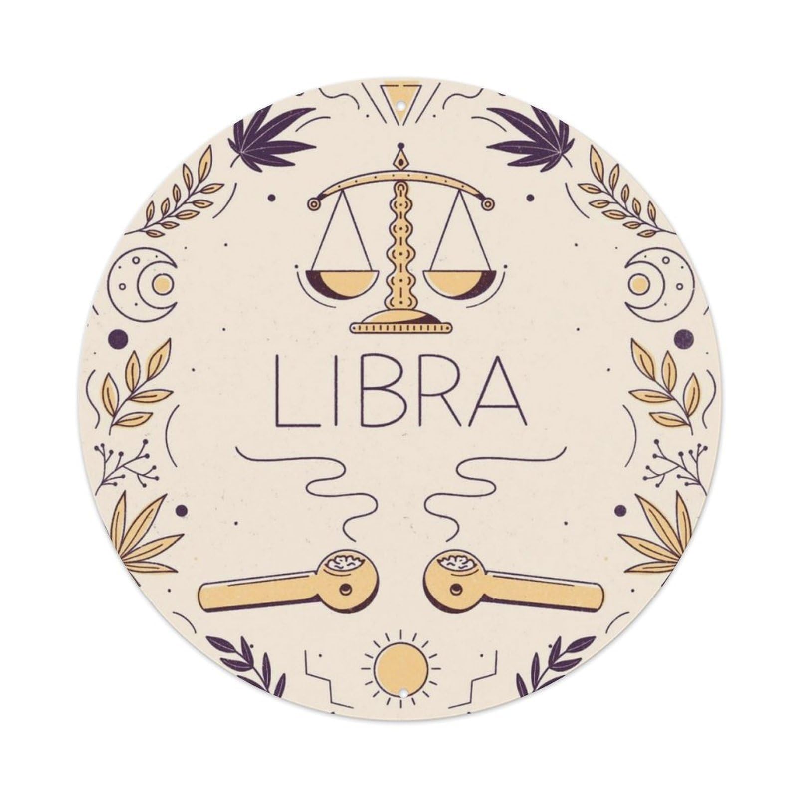 Libra Twelve Zodiac Minimalist Poster Vintage Metal Tin Sign Plaque Wall Decor for Cafe, Club, Garden Round Metal Poster 8x8Inch