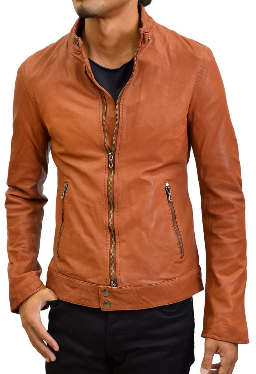 Amazon | [ハルフ] レザー シングル ライダースジャケット