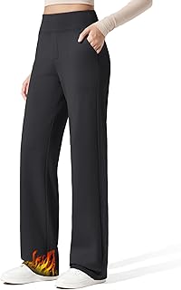 G4Free Pantalones con forro polar para mujer con bolsillos, pierna ancha, pantalones térmicos de trabajo para invierno, elegantes, casuales, chiquita/regular/alta
