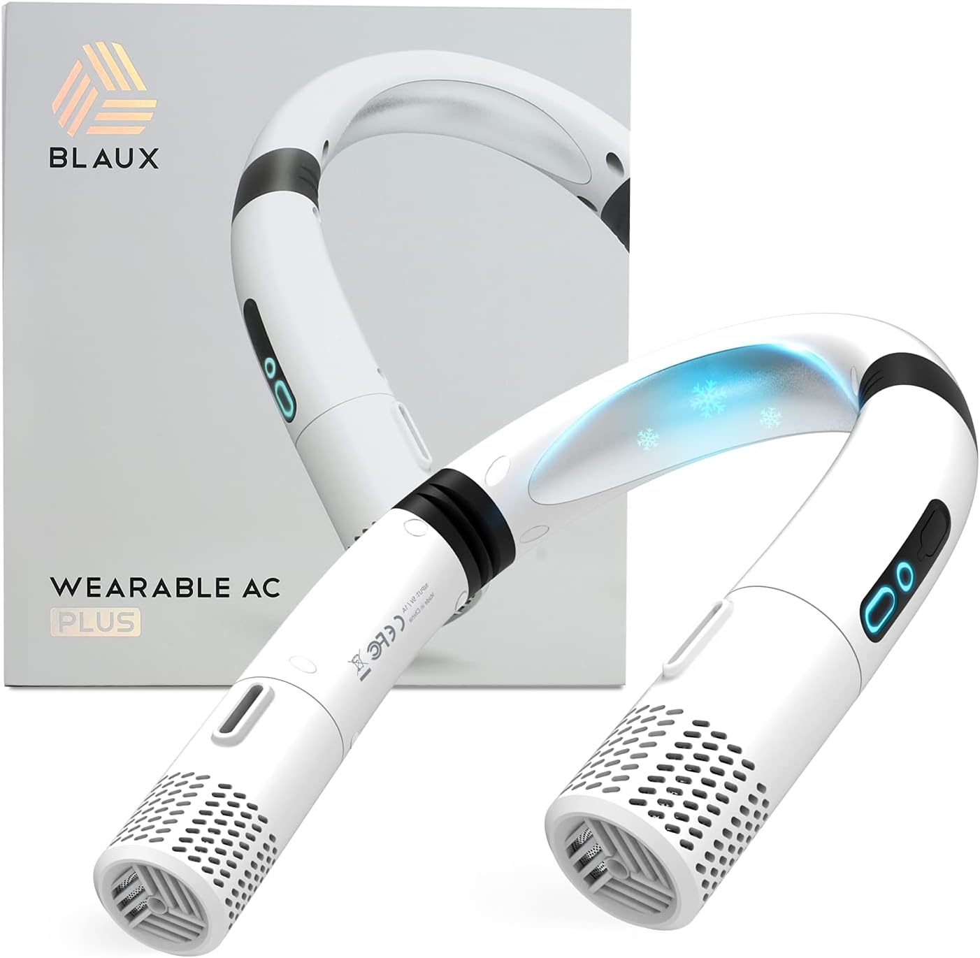 BLAUX Wearable AC Plus - 3000 mAh Rechargeable Portable Neck Fan | 3 Speed Hands Free Fan with Air Ionizer | Personal Fan for Your Neck | Bladeless Neck Fan with Flex Joints | Headphone Fan Design…