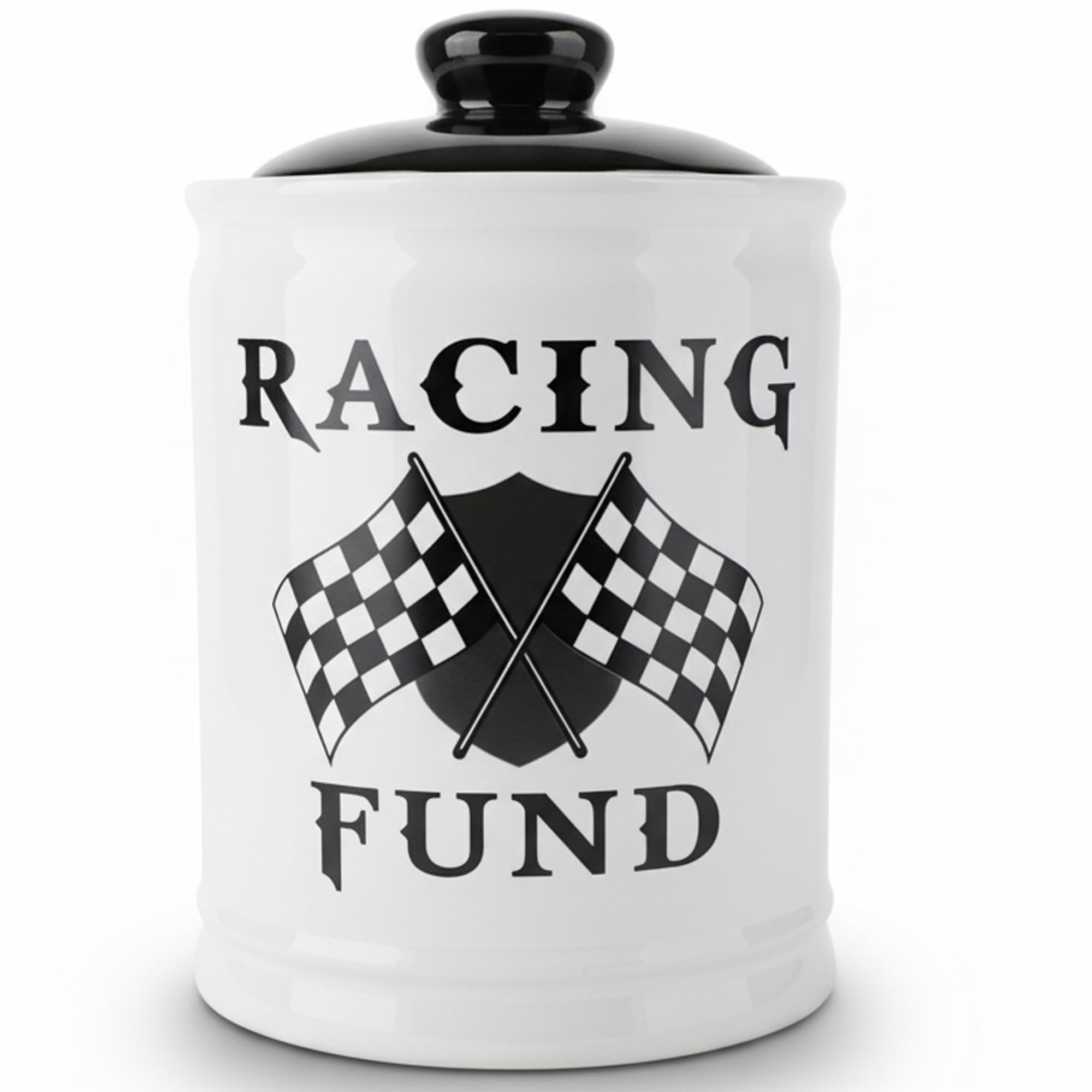 Cottage Creek Jars | Racing Fund Piggy Bank, Ceramic Money Bank Storage Jar, Race Car Gift Ideas for Men, Teen Boys, Dad, Women | Ideal for Motorcycle, Dirt Bike, Drag Car, Motorcross and Race Lovers