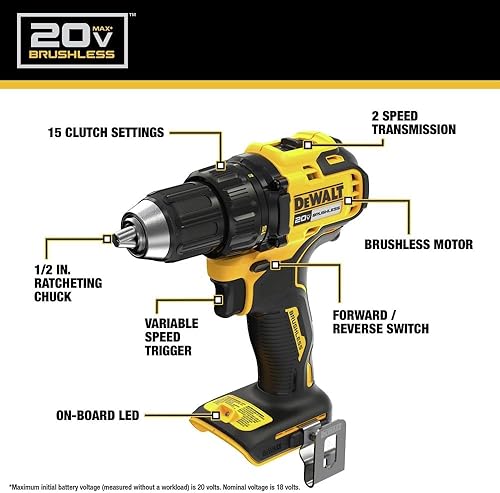 Miniatura 9 de DEWALT DCD793D1R 20V MAX Kit de controlador de taladro sin cable de iones de litio sin escobillas de 1/2 pulg. (2 Ah) (Reacondicionado)